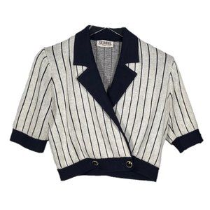 St. John by Marie Gray Cropped Striped Button Front Knit Sweater Jacket/Blazer